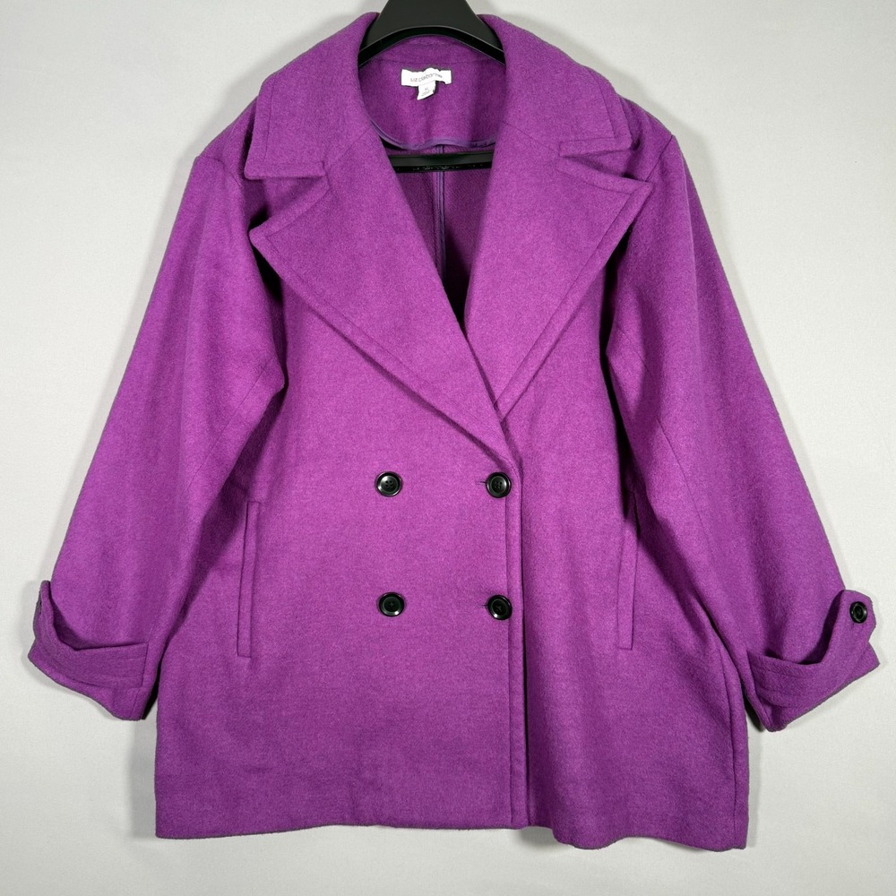 Liz Claiborne XL Coat Womens Wool Single Breasted Mid Length Jacket Purple - Picture 1 of 8